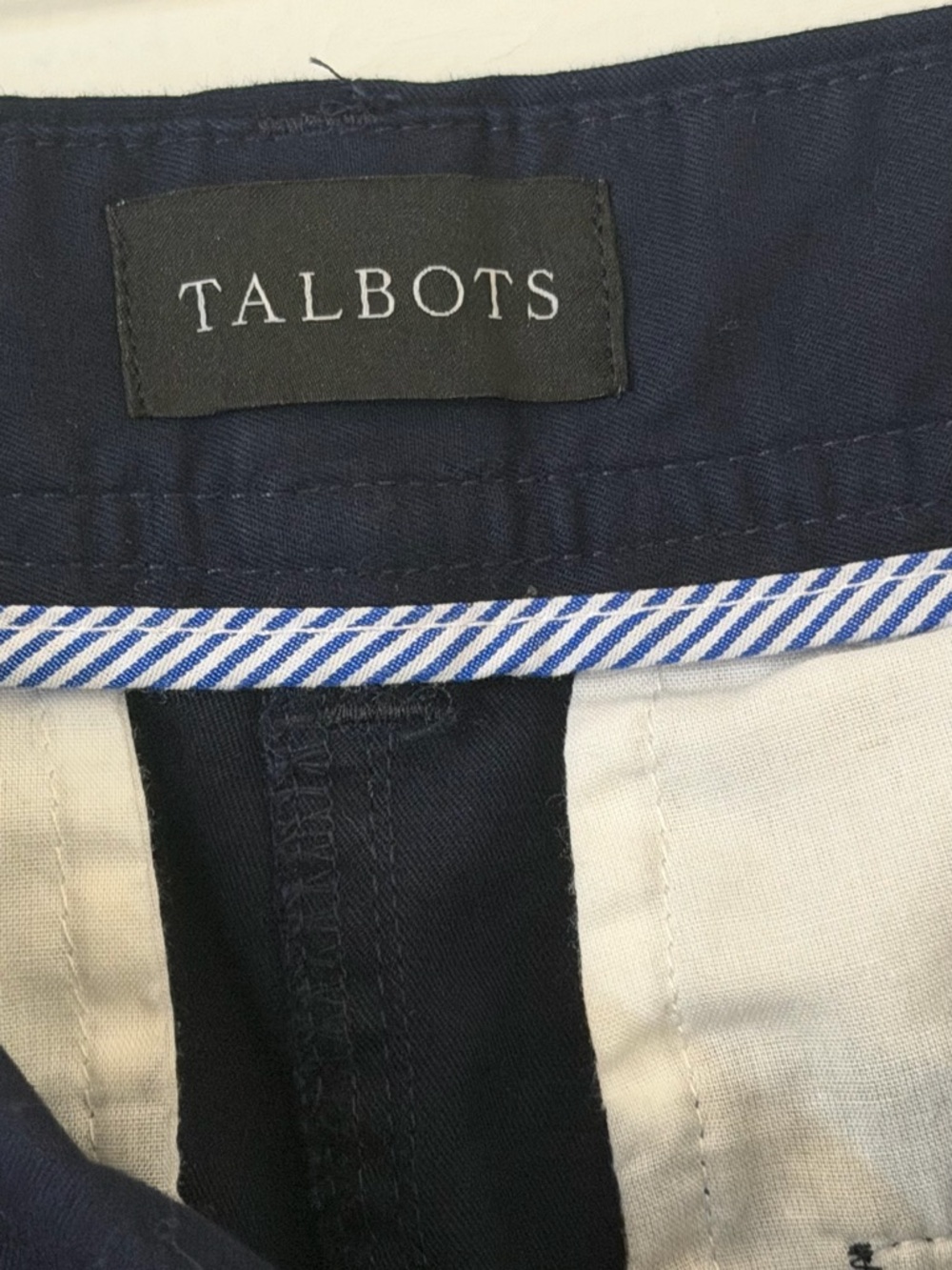 Talbots Navy Shirt with White and Blue Stripe Trim